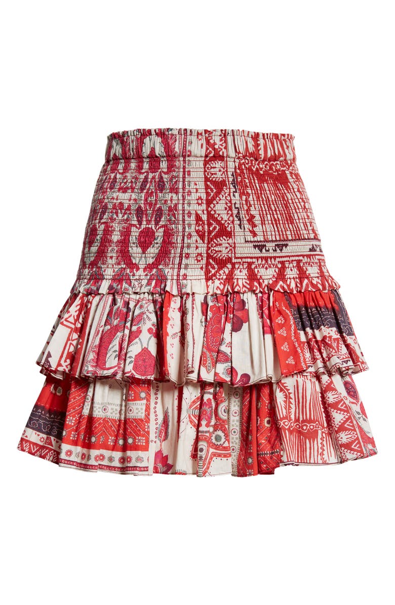 Isabel Marant Étoile Naomi Smocked Tiered Ruffle Miniskirt, Alternate, color, Red/ Ecru