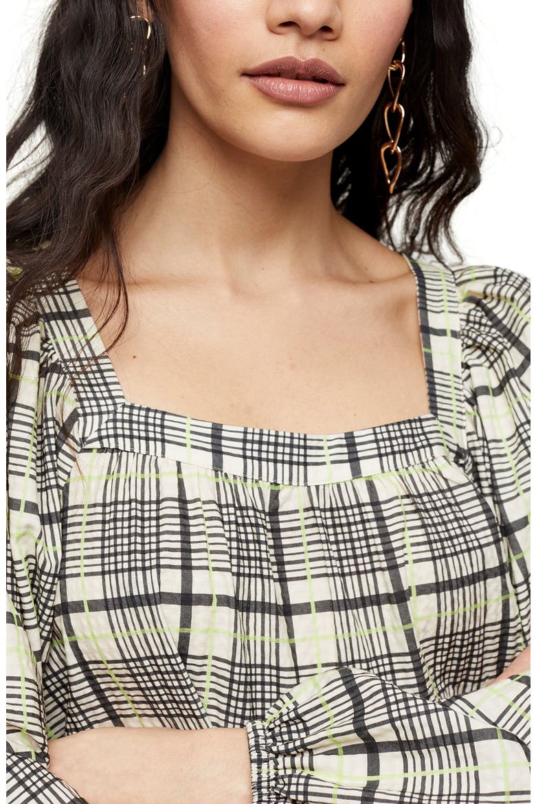 Plaid Square Neck Smock Top, Alternate, color, GREEN MULTI