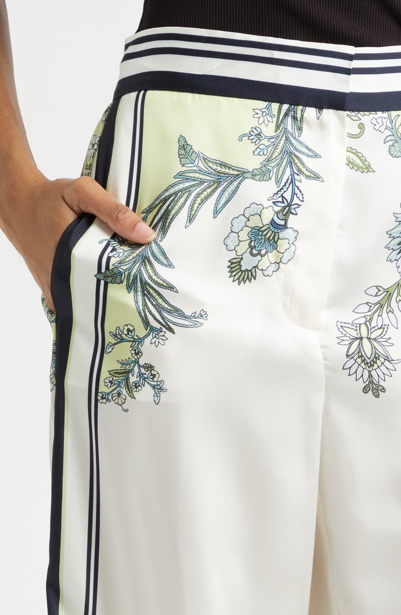 Veronica Beard Grigore High Waist Wide Leg Floral Print Pants, Alternate, color, Light Pistachio Multi