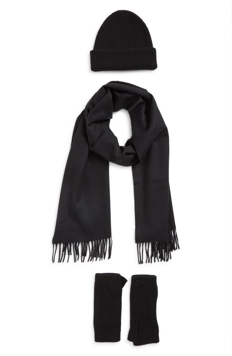 Johnstons of Elgin Cashmere Beanie, Scarf & Fingerless Gloves Set, Main, color, Black