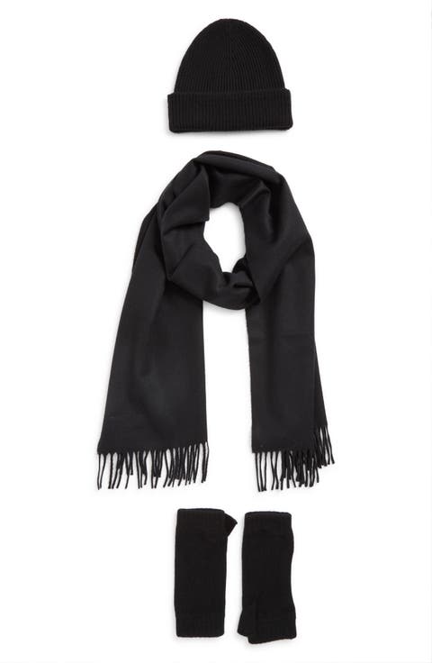 Cashmere Beanie, Scarf & Fingerless Gloves Set