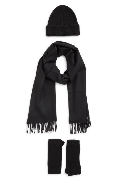 Johnstons Of Elgin Cashmere Beanie, Scarf & Fingerless Gloves Set In Black