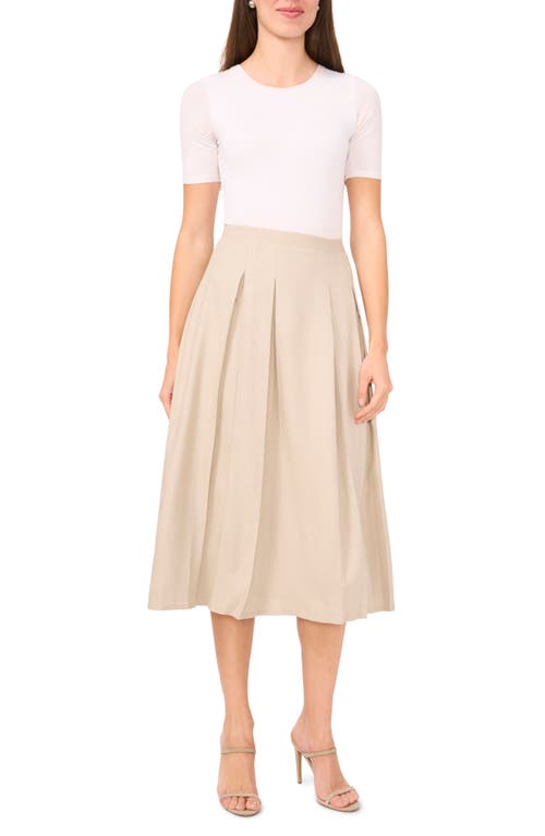 Halogenr Halogen(r) Pleated Linen Blend A-line Midi Skirt In Taupe Bisque