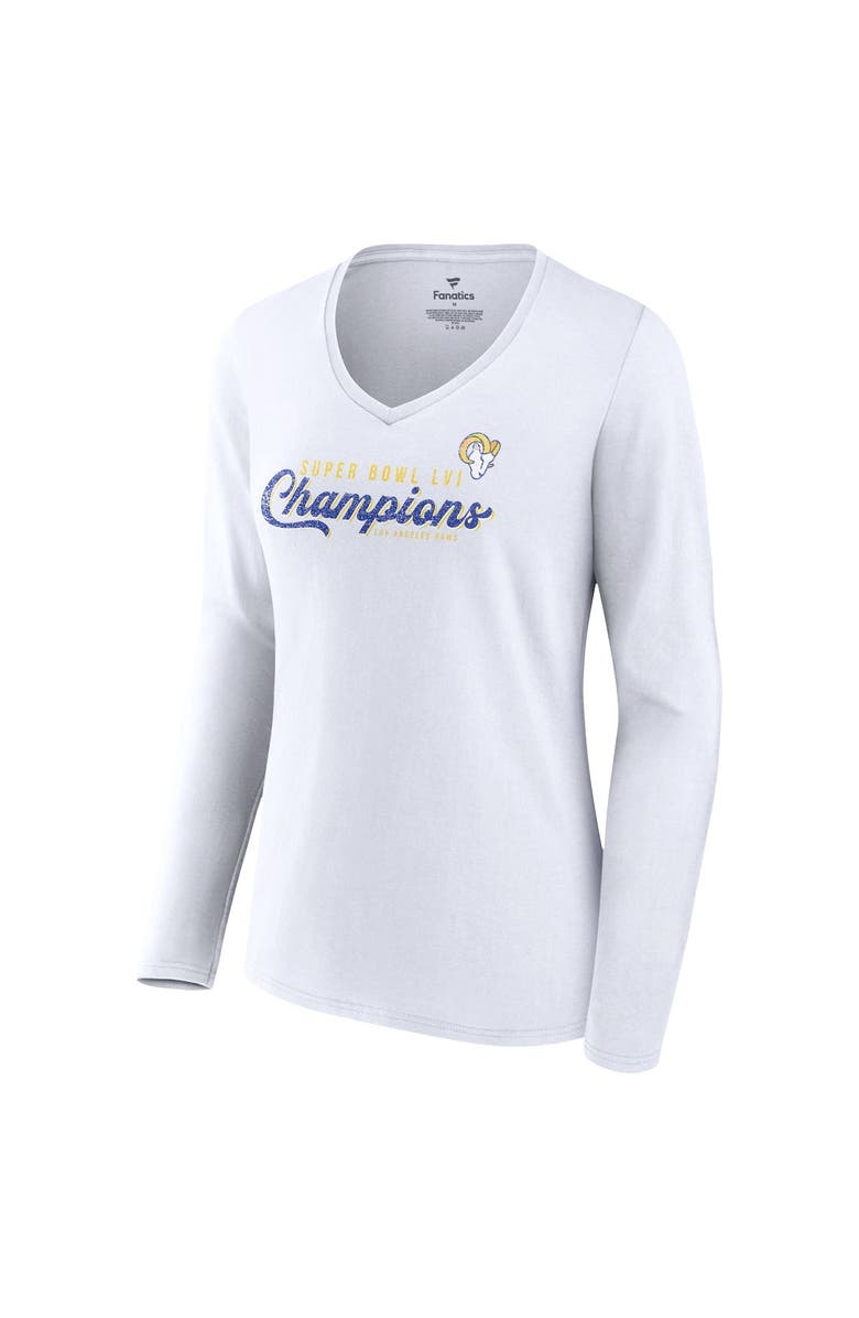 FANATICS Women's Fanatics Branded White Los Angeles Rams Super Bowl LVI Champions Long Sleeve V-Neck T-Shirt, Alternate, color, White
