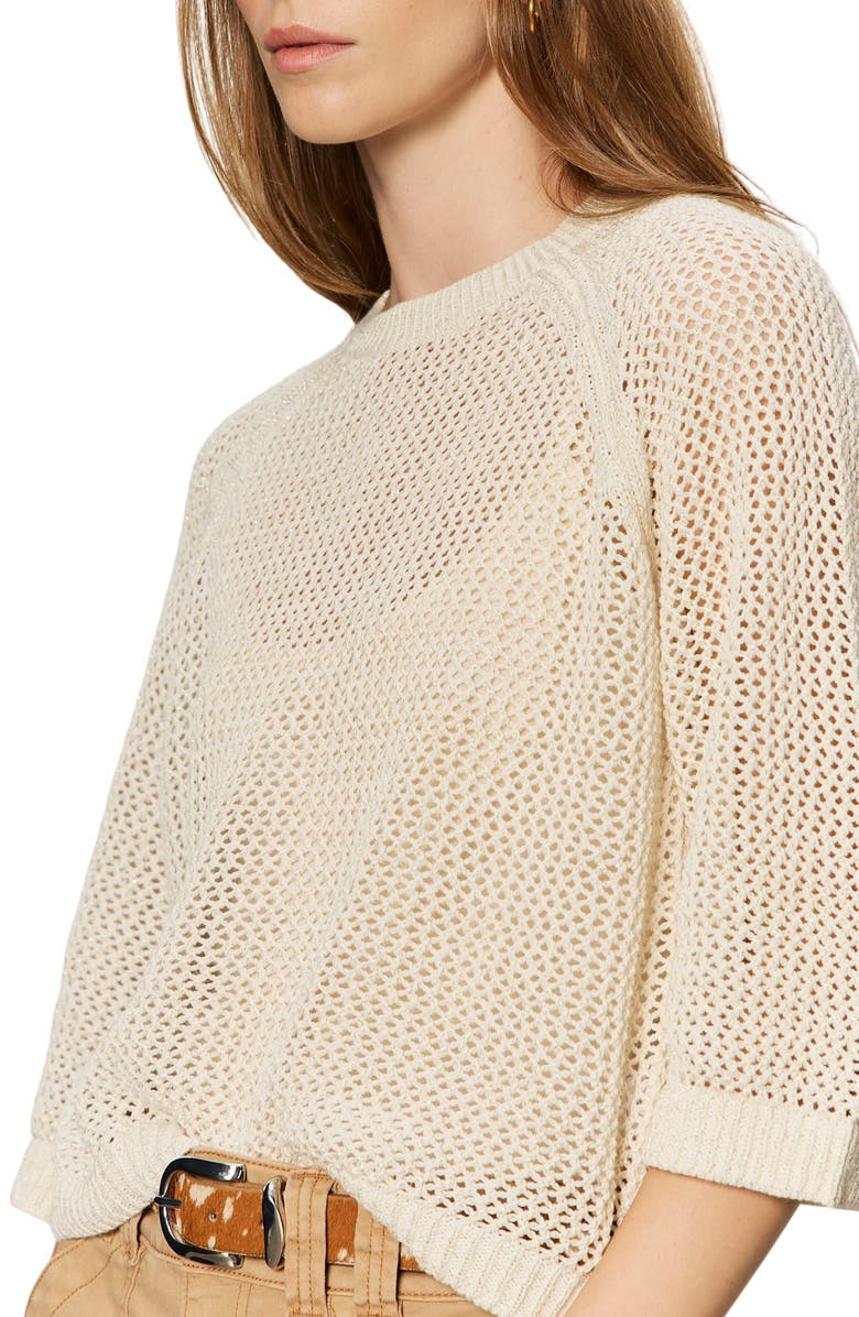 Sanctuary Metallic Openwork Sweater Top, Alternate, color, Collagen White