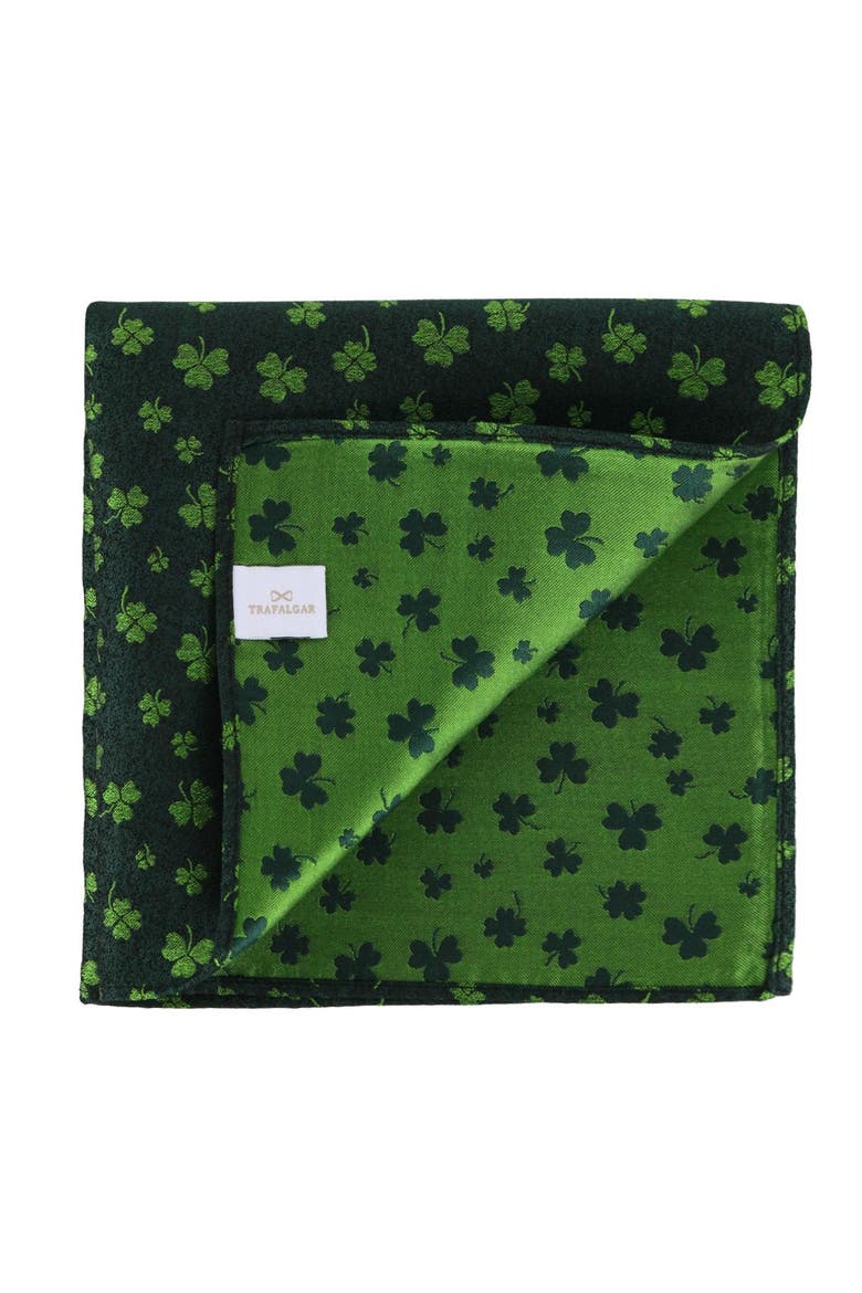 Green Shamrock Novelty Silk 12x12 Pocket Square, Alternate, color, Green