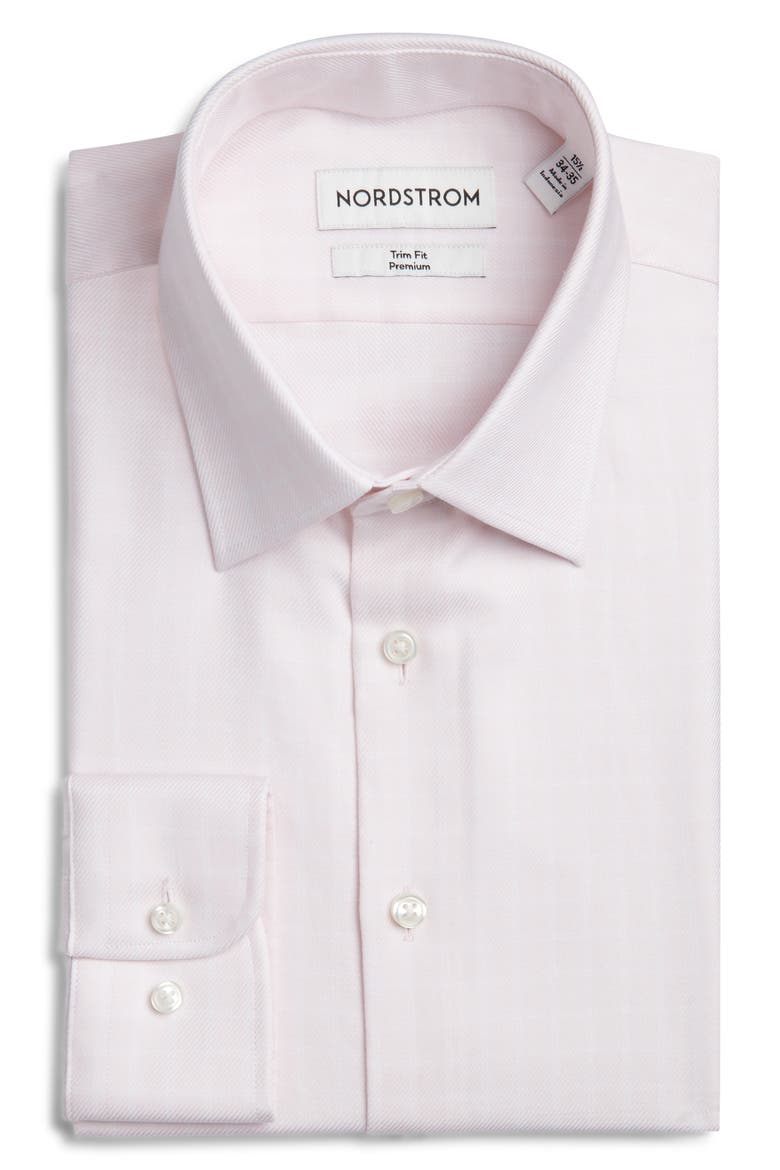 Trim Fit Check Premium Non-Iron Cotton Dress Shirt, Main, color, PINK MAURILIO CHECK