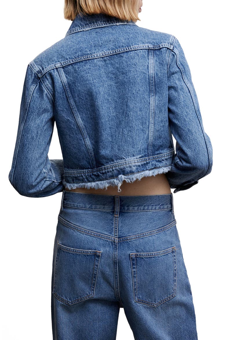 Fray Hem Denim Trucker Jacket, Alternate, color, DARK BLUE