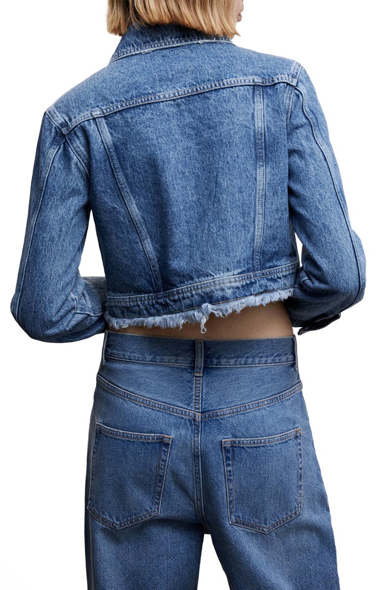 MANGO Fray Hem Denim Trucker Jacket, Alternate, color,