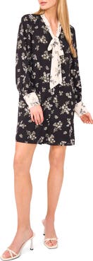 CeCe Tie Neck Long Sleeve Shirtdress
