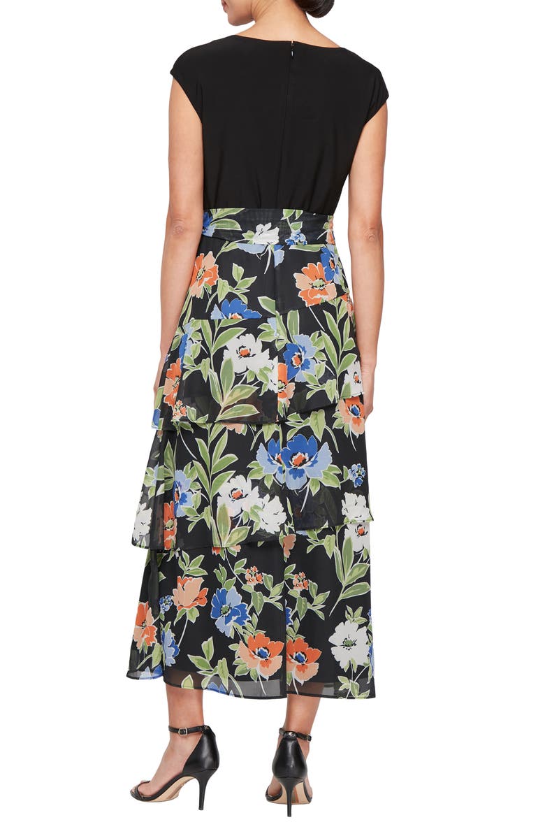 SL FASHIONS Mixed Media Tiered Dress, Alternate, color, Black White