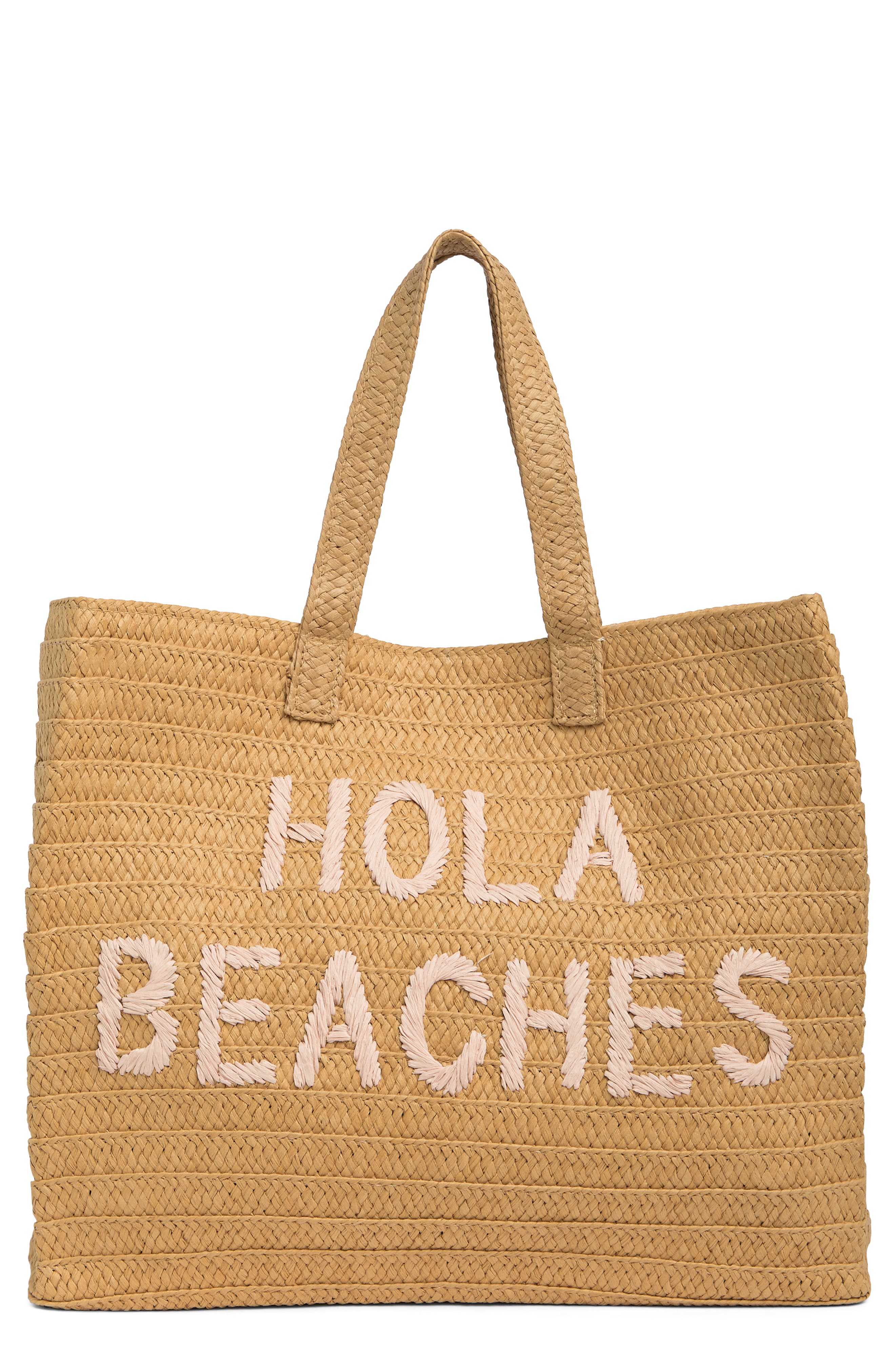 BTB Los Angeles Hola Beaches Straw Tote, Main, color, 