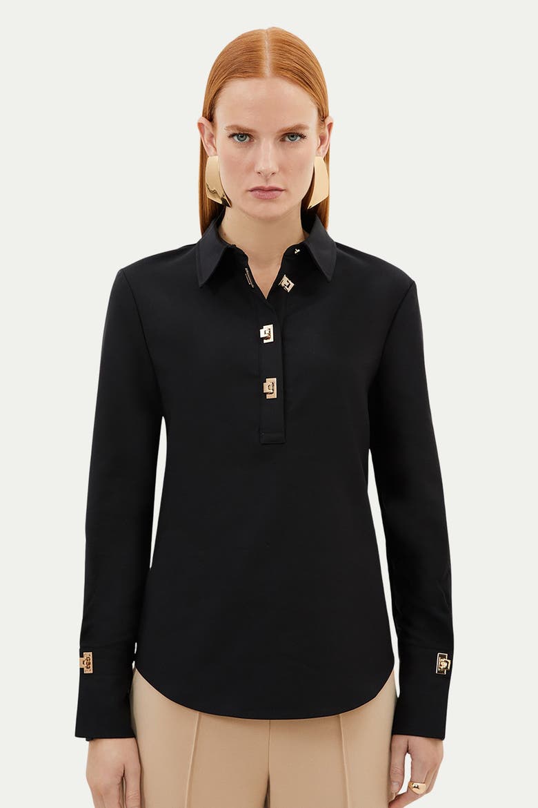 Techno Cotton Gold Clasp Shirt, Main, color, Black