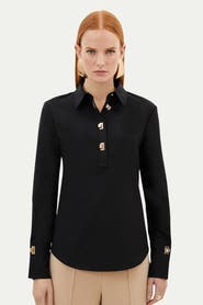Karen Millen Techno Cotton Gold Clasp Shirt