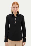 Karen Millen Techno Cotton Gold Clasp Shirt
