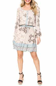 Mixed Print Long Sleeve Dress