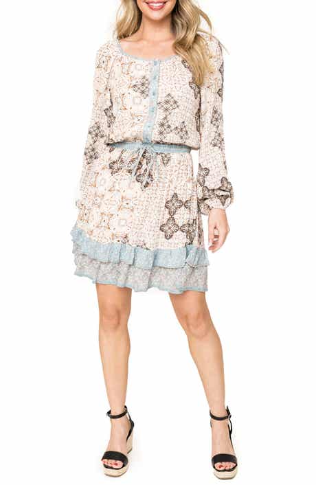 GIBSONLOOK Mixed Print Long Sleeve Dress