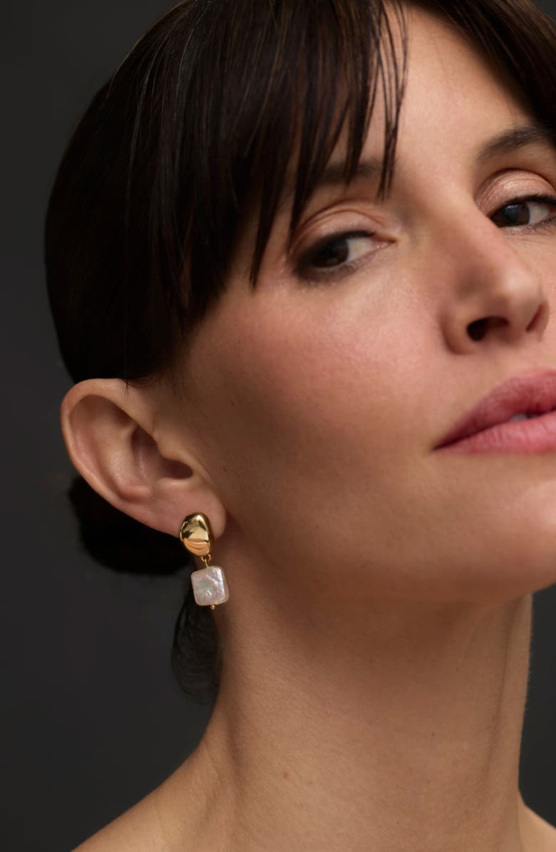 st. Moran Freshwater Pearl Drop Earrings, Alternate, color, Gold/White