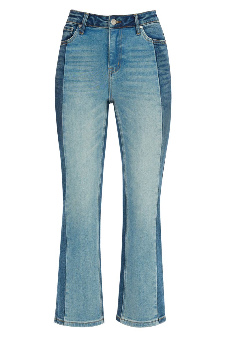 Two-Tone High Waist Straight Leg Jeans, Alternate, color, MEDIUM BLUE