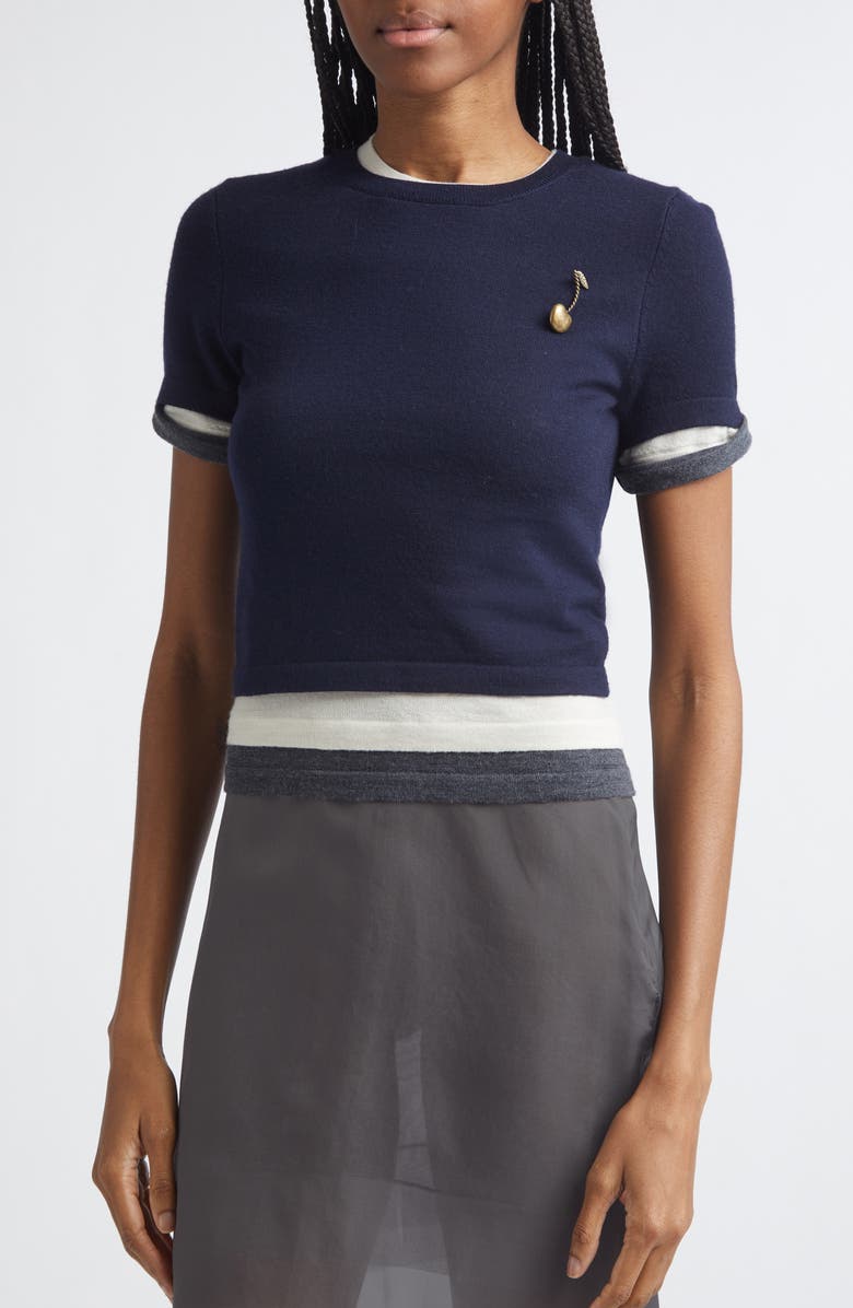 MONSE Triple Layer Short Sleeve Merino Wool Sweater, Alternate, color, Midnight Multi