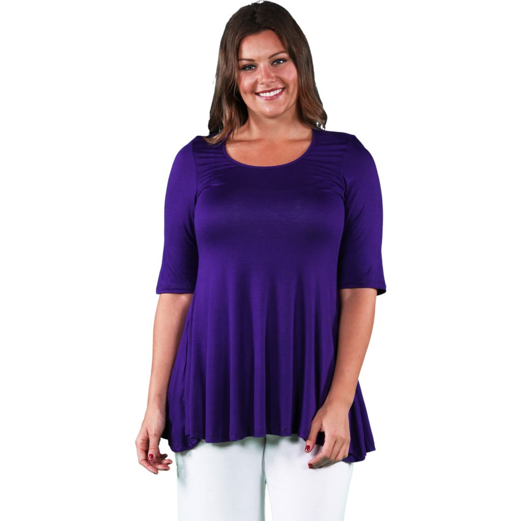 24seven Comfort Apparel Plus Womens Scoop Neck 3/4 Sleeve Tunic Top In Purple