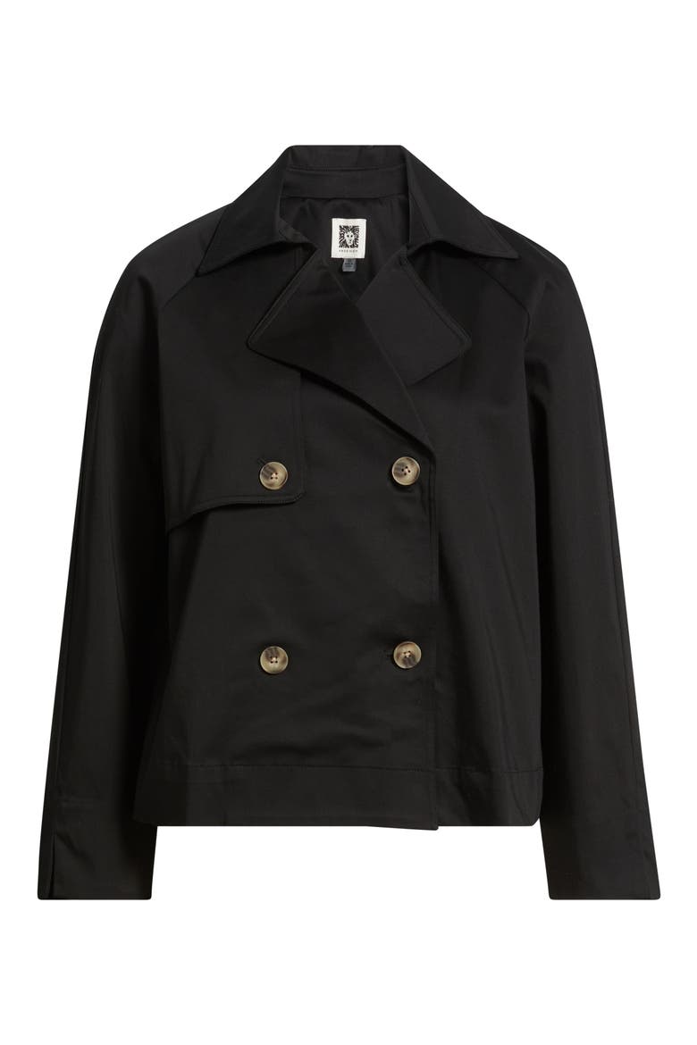 Short Double Breasted Cotton Blend Trench Coat, Alternate, color, ANNE BLACK