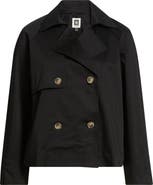 AK ANNE KLEIN Short Double Breasted Cotton Blend Trench Coat