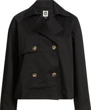 AK ANNE KLEIN Short Double Breasted Cotton Blend Trench Coat