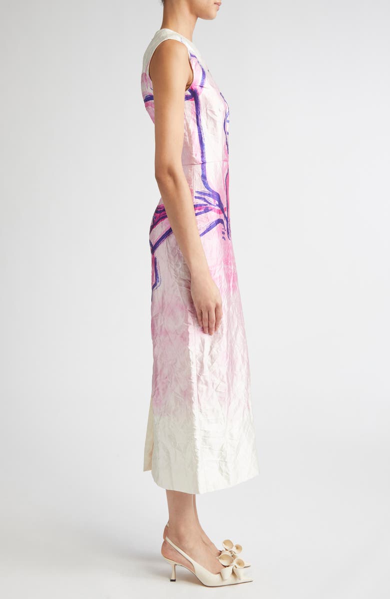 Erdem Crinkled Metallic Satin Sheath Dress, Alternate, color, Painted Rose Peony Pink