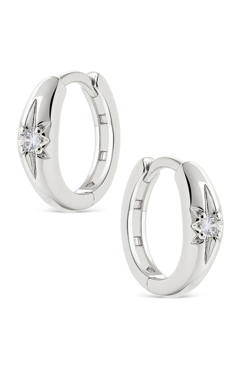Cubic Zirconia Starburst Huggie Hoop Earrings
