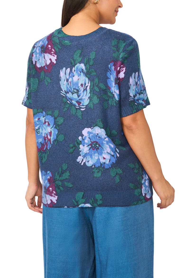 Floral Short Sleeve Crewneck Sweater, Alternate, color, INDIGO NIGHT
