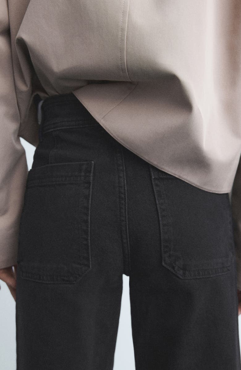 MANGO Catherin Frayed High Waist Wide Leg Culotte Jeans, Alternate, color, Black Denim