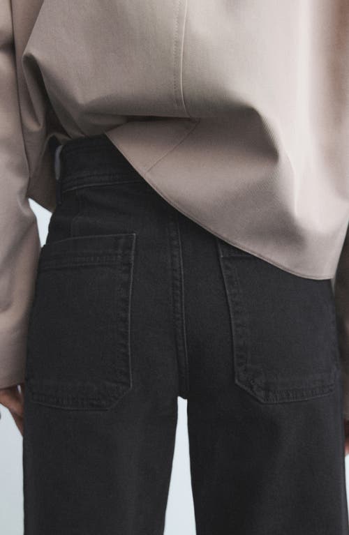 Mango Catherin Frayed High Waist Wide Leg Culotte Jeans In Black