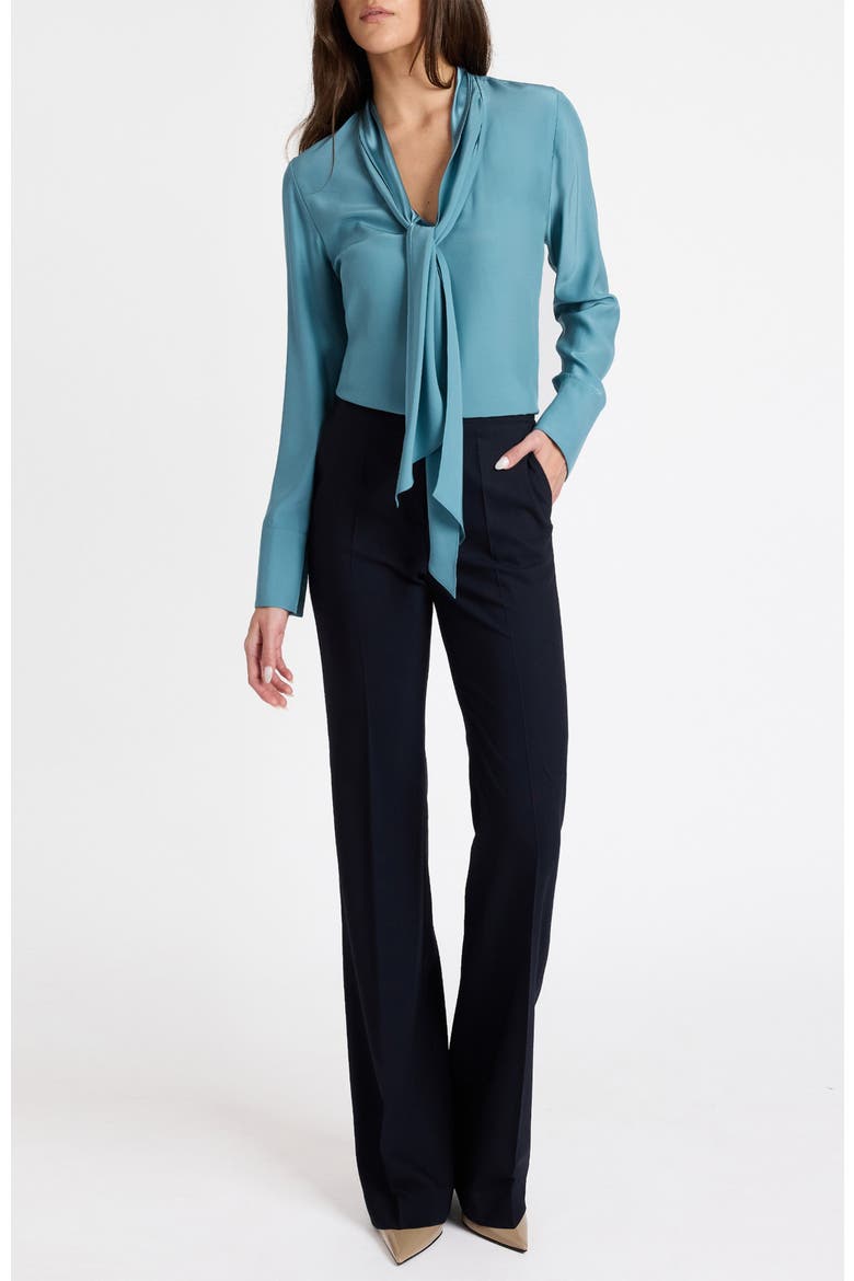 Amanda Silk Long Sleeve Tie Neck Blouse, Alternate, color, Steel Teal