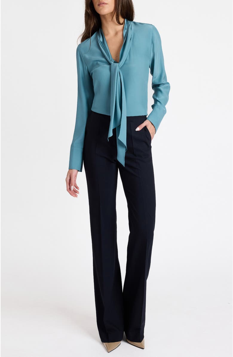 Santorelli Amanda Silk Long Sleeve Tie Neck Blouse, Alternate, color, Steel Teal