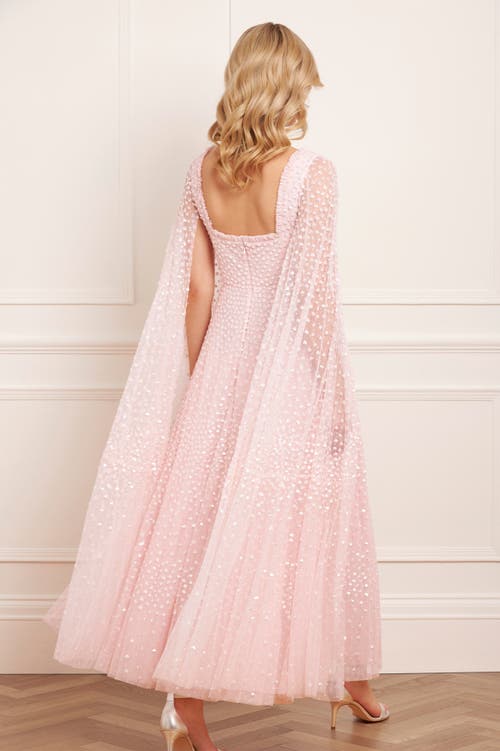 Needle & Thread Scatter Dot Cape Sleeve Ankle Gown In Pink