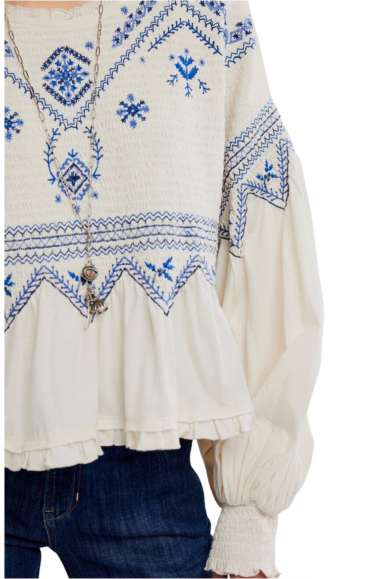 Holly Smocked Embroidered Top, Alternate, color, EGGNOG COMBO