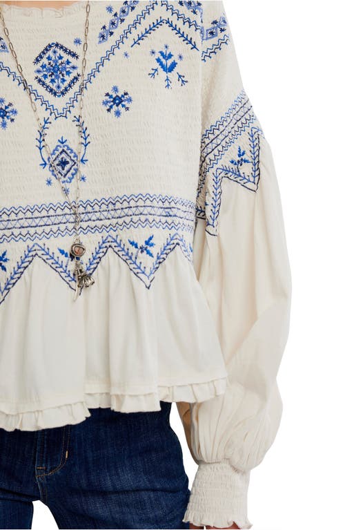 Free People Holly Smocked Embroidered Top In White