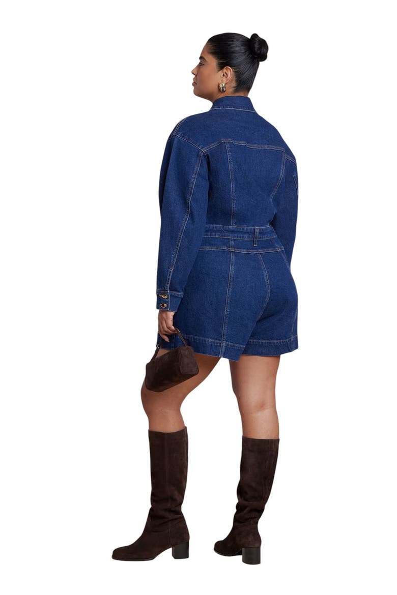 Denim Romper, Alternate, color, DARK WASH