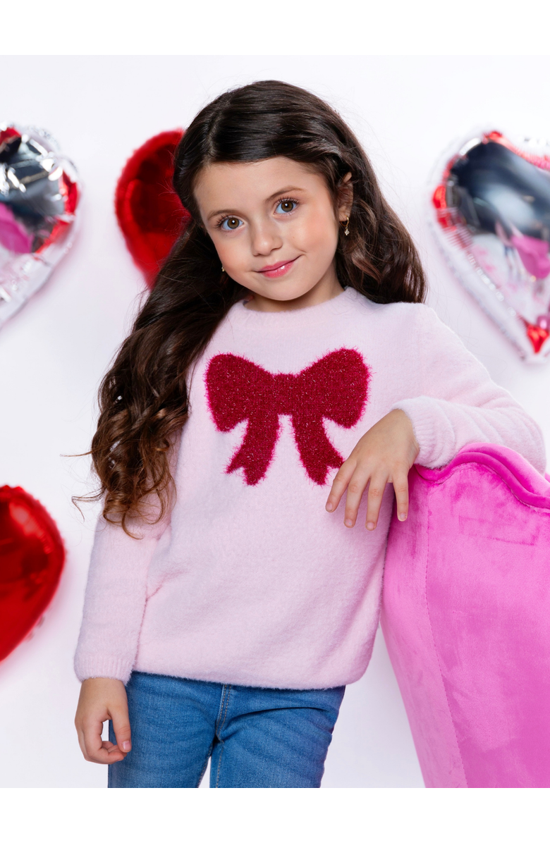 Mia Belle Girls Sweet Bow Knit Sweater, Alternate, color, Pink