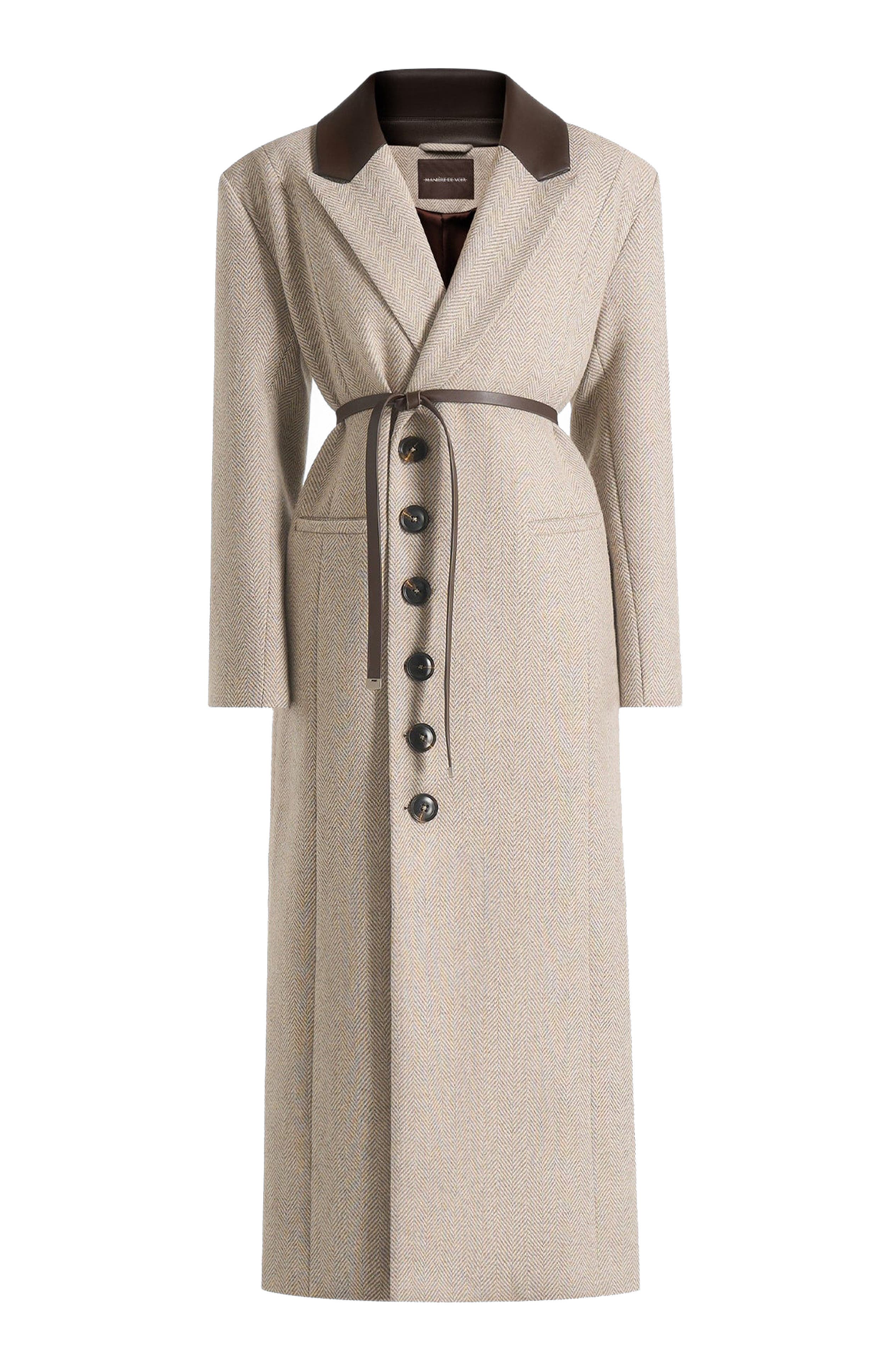 Anissa Herringbone Wool Oversized Coat with Leather Belt - image 2