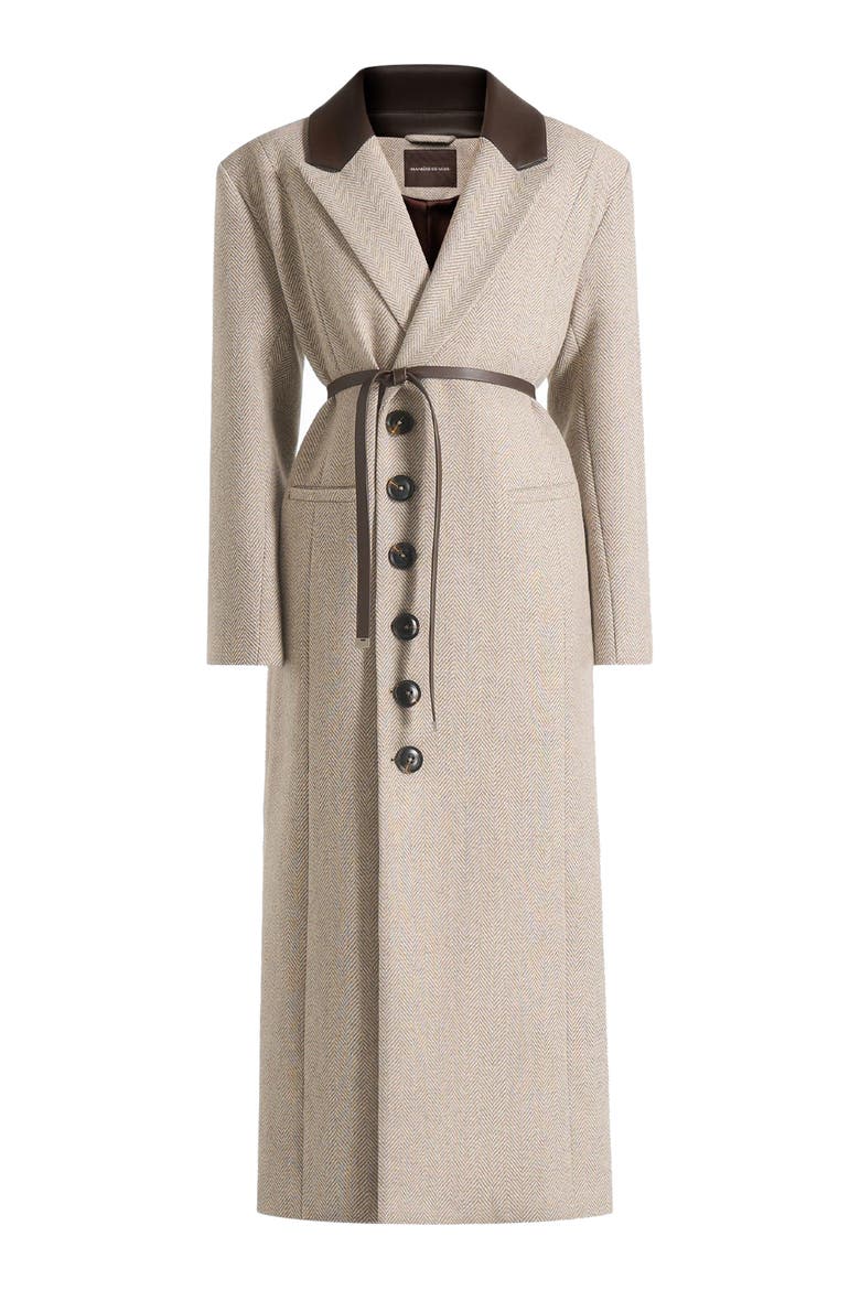 Anissa Herringbone Wool Oversized Coat with Leather Belt, Alternate, color, Beige