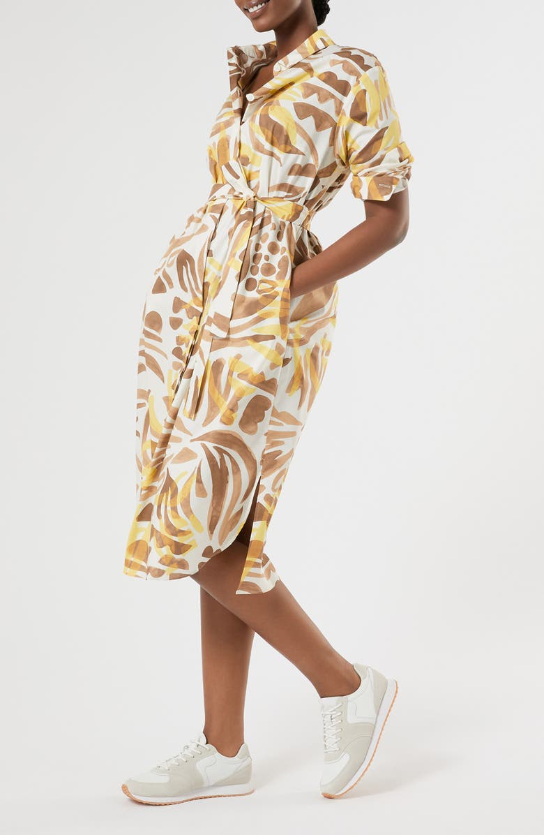 Marina Rinaldi Voyage Collection Print Long Sleeve Stretch Poplin Shirtdress, Alternate, color, Ivory