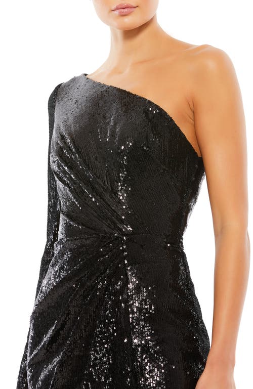 Mac Duggal One-shoulder Sequin Gown With Thigh-high Slit In Black