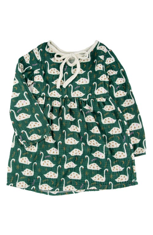 Miki Miette Lizzy Swan Print Long Sleeve Cotton Dress in Swan Lake 