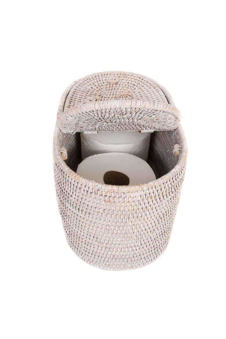 Oval Rattan Double Tissue Roll Box, Alternate, color, White Wash