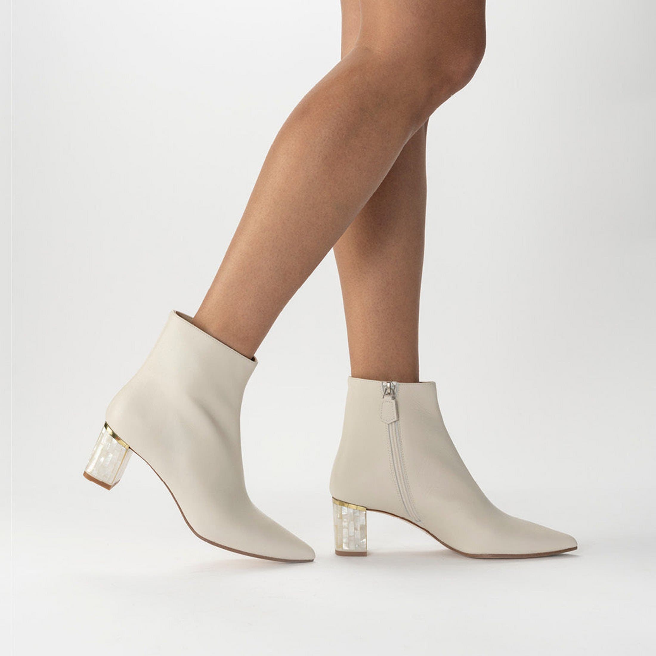 Freya Rose June White Pearl Heel Ankle Boots, Alternate, color, White