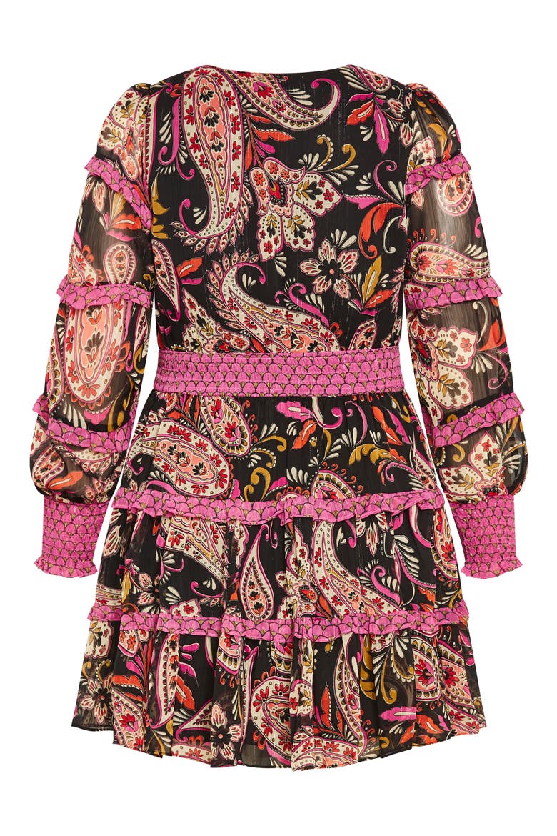 Iris Metallic Stripe Print Long Sleeve Tiered Dress, Alternate, color, PAISLEY