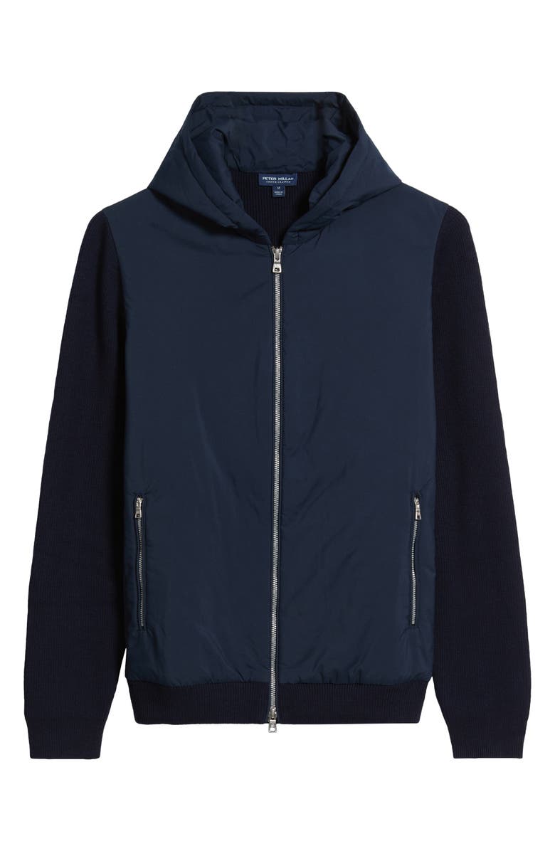Peter Millar Holdridge Crown Crafted Merino Wool Blend Hybrid Zip-Up Hoodie, Alternate, color, Navy