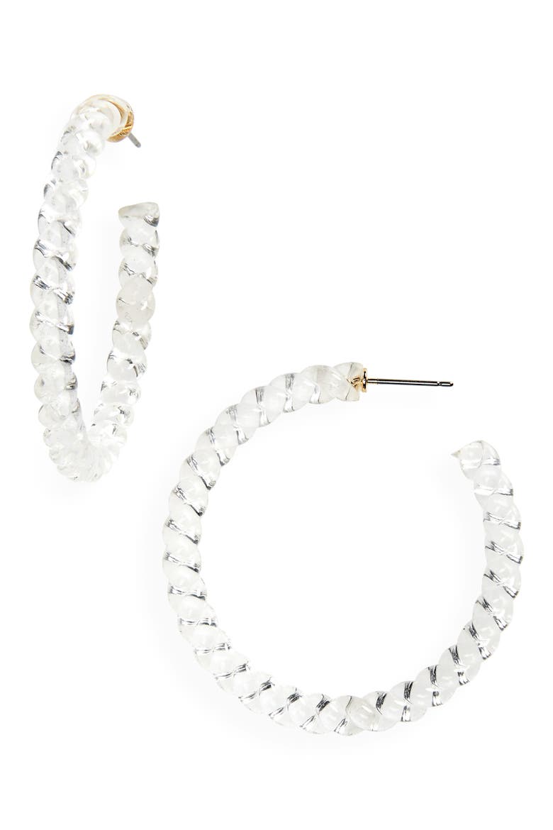 Clear Twist Hoop Earrings, Main, color, CLEAR